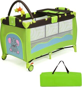 Green Baby Crib Playpen Playard Pack Travel Infant Bassinet Bed