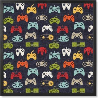 Photo Tiles: Game Controllers - Navy Multi Photo Tile, Black, Framed, 8X8, Multicolor