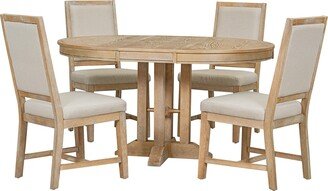 5Pieces Dining Table Set with Round Table and 4 Upholstered Chairs