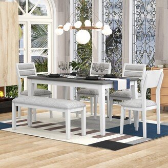 RASOO Classic and Traditional 6-Piece Dining Set, Solid Wood + MDF, Clear Wood Grain-AA