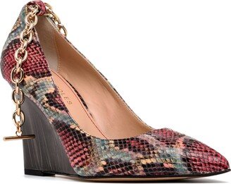 Beautiisoles by Robyn Shreiber Made in Italy Marcie Multicolor Snakeprint Dressy Work Evening Wedge Leather Pump