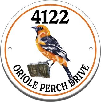 Oriole Bird Themed Ceramic House Number Circle Tile, Garden Address Door Sign, Wild Birds