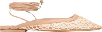 Woven Square Toe Lace-up Mule Ballet Flats Blush