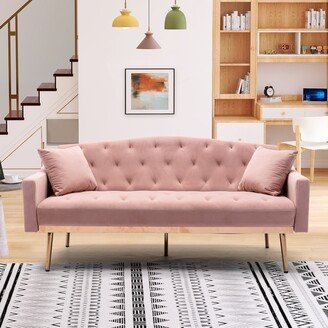 GEROJO Pink Tufted Cushions Velvet Sofa, Accent Sofa, Loveseat Sofa with Stainless Feet Black Velvet, Converted Into a Sofa Bed