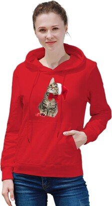 KOURM Merry Christmas Cat Women's Hoodies Long Sleeve Drawstring Pullover Sweatshirt with Pocket Fall Outfits M-AA