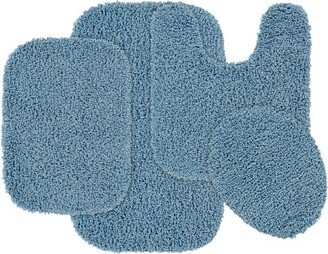 4pc Shaggy Nylon Washable Bathroom Rug Set Basin Blue