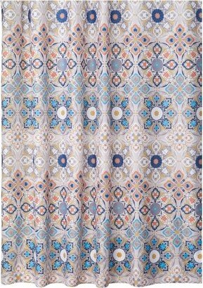 mDesign Fabric Shower Curtain, Medallion Print, 72 x 72 - Tan/Multi