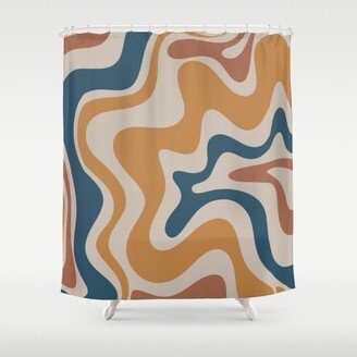 Liquid Swirl Retro Abstract Pattern Blue Ochre Rust Taupe Shower Curtain