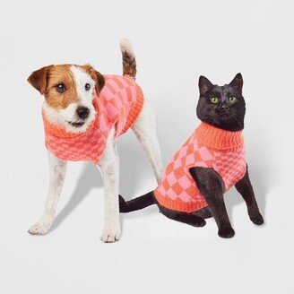 Checkered Knit Dog Sweater - Pink - - Boots & Barkley™