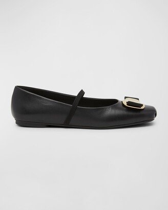 Zina Leather Bow Mary Jane Ballerina Flats