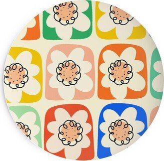 Salad Plates: Retro Abstract Flower Squares Salad Plate, Multicolor