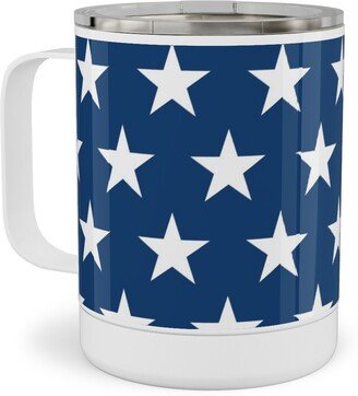 Travel Mugs: Stars On Blue Stainless Steel Mug, 10Oz, Blue