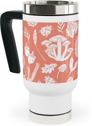 Travel Mugs: Nature Walk Block Print - Pink Travel Mug With Handle, 17Oz, Pink