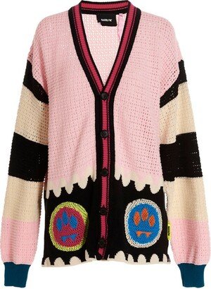 Smiley Panelled-Knitted Buttoned Cardigan