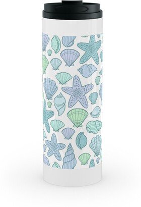 Travel Mugs: Seashells - Cool Blues Stainless Mug, White, 16Oz, Blue