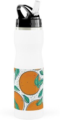 Photo Water Bottles: Oranges With Leaves On White Stainless Steel Water Bottle With Straw, 25Oz, With Straw, Orange