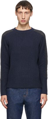 Navy Wool Bicolor Crewneck