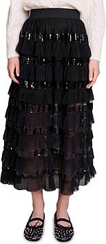 Josephy Sequined Ruffled Maxi Skirt