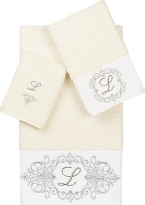 Linum Home Textiles Turkish Cotton Monica Embellished Towel 3 Piece Set - Cream - L