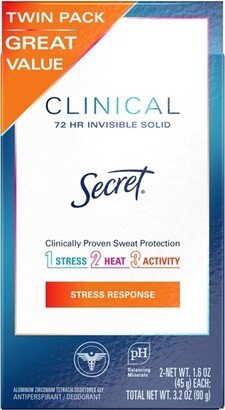 Secret Women's Clinical Strength Stress Response Invisible Solid Antiperspirant and Deodorant - Scented - 1.6oz/2pk