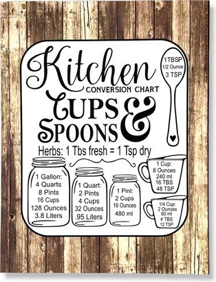 Inch Magnet Kitchen Measurements Conversion Chart Cups & Spoons Weathered Wood Planks Design