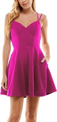 Juniors' V-Neck Sleeveless Fit & Flare Dress - Orchid/Gold