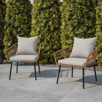 All-Weather PE Rattan Wicker Patio Chairs with Cushions - 2 Pack - 28.25W x 28D x 28H