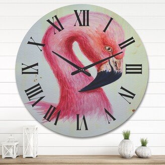 Designart 'Portrait of Pink Flamingo IV' Farmhouse Wood Wall Clock