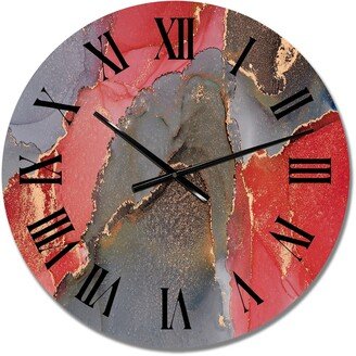 Designart 'Grey And Red Luxury Abstract Fluid Art' Modern wall clock