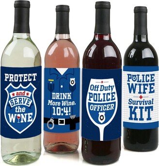 Big Dot Of Happiness Calling All Units - Police - Cop Party Decor - Wine Bottle Label Stickers - 4 Ct