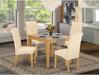 Dinette Set - a Square Dining Room Table and Light Beige Linen Fabric Parson Chairs, Oak