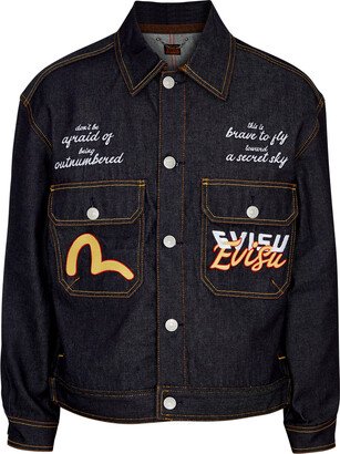 Koi Playing In Waves Embroidered Denim Jacket