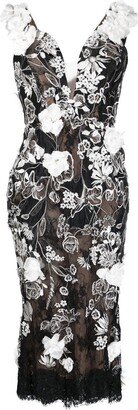 Floral-Appliqué Midi Dress