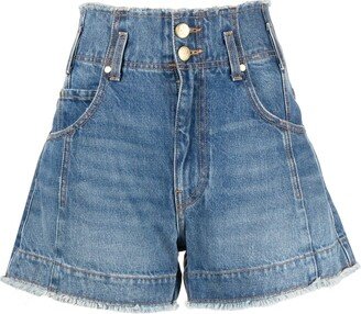 High-Waisted Washed-Denim Shorts