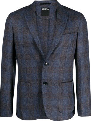 Check-Pattern Notched-Lapels Blazer-AB