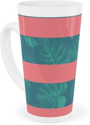 Mugs: Monstera Leaf Stripes Tall Latte Mug, 17Oz, Green