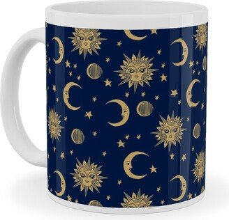 Mugs: Sun Moon And Stars - Dark Ceramic Mug, White, 11Oz, Blue