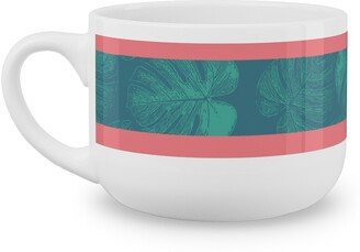 Mugs: Monstera Leaf Stripes Latte Mug, White, 25Oz, Green