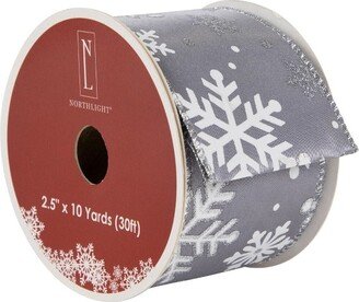 Northlight Gray and White Shimmering Snowflakes Wired Craft Christmas Ribbon 2.5