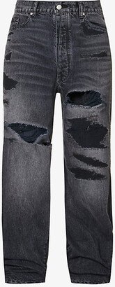 B1 Archive Mens Repair Denim Distressed Wide-leg Mid-rise Jeans-AA