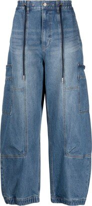 Drawstring Mid-Rise Wide-Leg Jeans