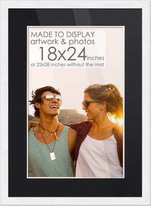 CustomPictureFrames 22x28 White Picture Frame with 17.5x23.5 Black Mat Opening for 18x24