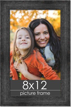 PosterPalooza 8x12 Distressed/Aged Black Wood Picture Frame - UV Acrylic, Foam Board Backing, & Hanging Hardware Included!