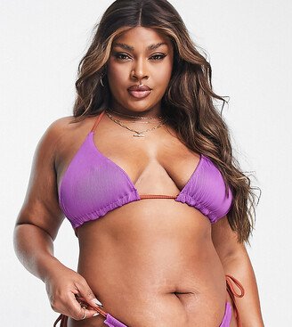 We Are We Wear Plus Melissa reversible ribbed triangle bikini top in ultraviolet vs cinnamon