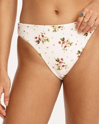 High-rise cheeky bikini bottom in strawberry floral