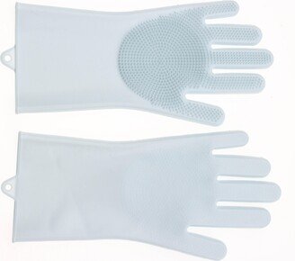 2 Piece Scrubbing Gloves with Silicone Bristles Set