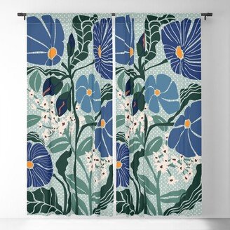 Klimt flowers light blue Blackout Curtains