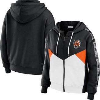 Women's Wear by Erin Andrews Black, White Cincinnati Bengals Color-Block Full-Zip Hoodie - Black, White