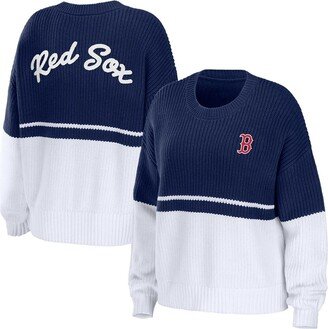 Women's Wear by Erin Andrews Navy, White Boston Red Sox Chunky Pullover Sweatshirt - Navy, White