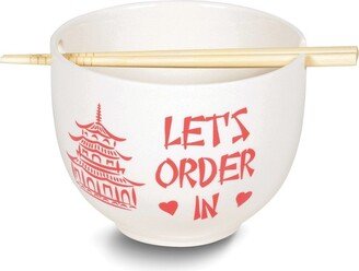 Curata Our Name is Mud LetS Order in Stoneware Ramen Bowl and Chopsticks Set